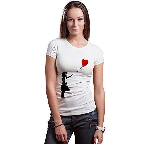 Decords T-Shirt d'anniversaire pour Fille avec Ballon de Banksy - T-Shirt Amusant pour la Saint-Valentin - Motif curs - Bleu - Large