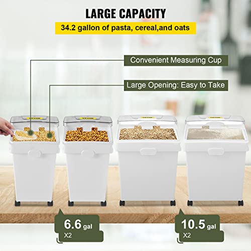 Vevor Capacity, Pp Material Flour Wheels, White Shelf Ingredient Scoop, Commercial Storage Bins, 4 Pcs/Set, 6.6 Gallon X 2 +10.5 Gallon X 2 #TOP2