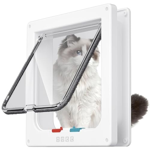 Puerta para Gato con Cierre Magnético de 4 Vías,Acrílico Gateras Mascotas,Gatera para Mascotas Pequeño,Puerta para Mascotas para Gatos y Perros Pequeños,Interior y Exterior (Blanco XL 28X25X5,5)