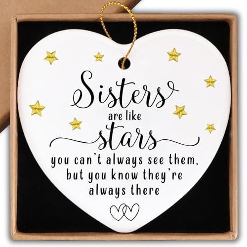Friendship Gifts for Women Ceramic Ornament Keepsake Sign Heart Plaque Sisters are Like Stars Soul Sister Long Distance Best Friend Bestie Birthday Gifts for Women