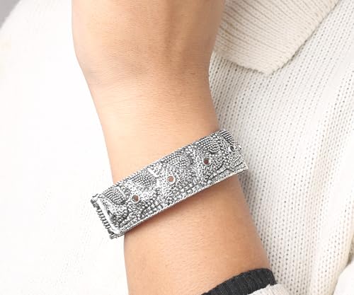 Image of Touchstone Indian bracelets for women mixed metal cuff crystal rhinestones bracelet handcrafted wrist enhancer free size designer in gold or oxidized white tone