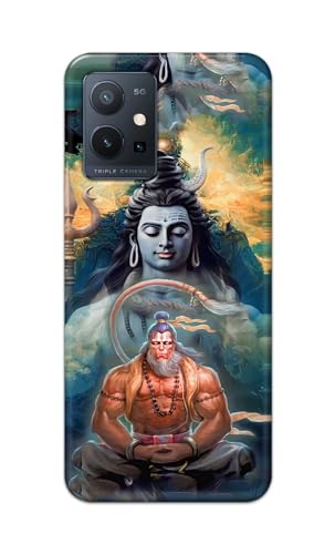 Image of PRINTFIDAA Plastic Printed Hard Back Cover Case For Vivo T1 5G Back Cover (Lord Shiva And Hanuma) -112, Multicolor