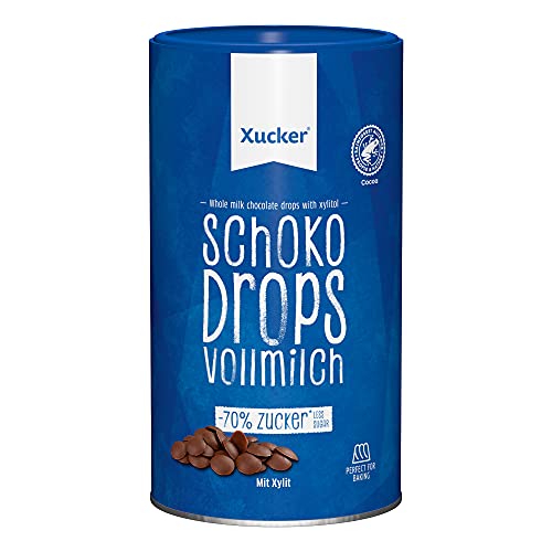 Xucker Schoko Drops Vollmilch Schokolade - Zuckerreduzierte Schokolade mit Xylit Zuckerersatz I Xucker Chocolate Drops als Süßungsmittel zum Backen (min. 42% Kakaoanteil / 750g)