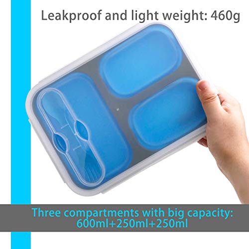 Exclusivo Bolsillo Foldable Bento Lunch Box (1Pcs) For Women Men With Spork & Lid Bpa Free,Collapsible And Leakproof Space Saving Food Storage Containers With 3 Compartments -Blue #TOP5