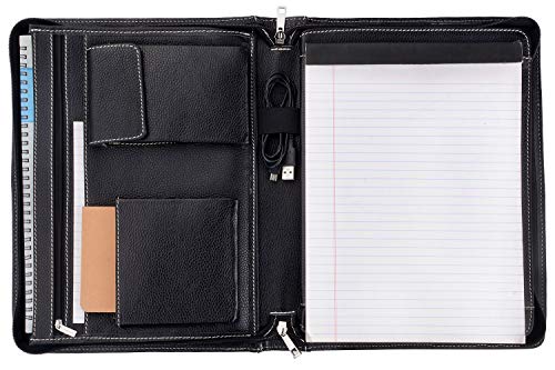Zipper Leather Portfolio With Notepad Holder, Full-Grain Leather Padfolio Case For Ipad Pro 12.9 2017 And A4 Notepad #TOP3
