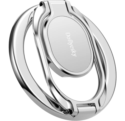 Image of Doflyesky Magnetic Phone Grip Holder Kickstand, Gym Double Adjustable Finger Ring Grip and Stand, Compatible with PopSockets MagSafe Ring Removable for iPhone (Silver)
