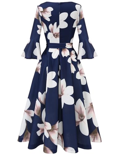 Image of HomRain Women's Church Dresses Modest Bell Sleeve Wedding Guest Cocktail Tea Party Vintage Evening Dress