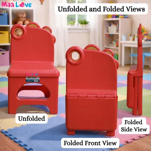 Image of Plastic Foldable Chair for Kids | School Study Chair for Indoor or Outdoor Use for Toddler Kids | Strong & Stable, Safe Rounded Edges | Capacity Up to 40 Kg (Red)