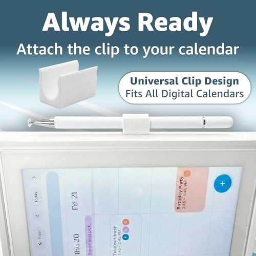 Image of Jmoe USA Stylus and Mount Compatible with Skylight 15 inch and 27 inch Calendar | Dual Tip with Mesh and Disc Tips | 2 Spare Replacement Parts | Flexible Stylus Holder Mounts to Calendar