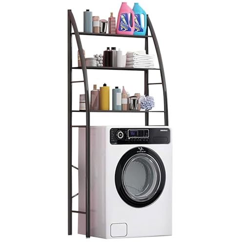 Estantería sobre Lavadora WC Inodoro Ahorra Espacio Almacenamiento Cuarto Baño, Colada, Color Negro, 166x65x25cm