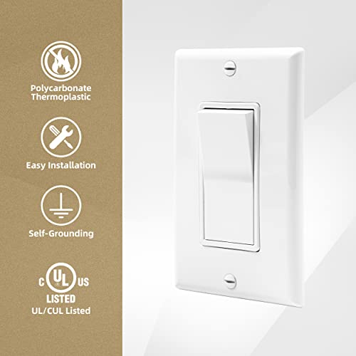 [10 Pack] Thunderway 3-Way Decorator Wall Light Switch With Wall Plates, On/Off Paddle Switch, Gloss Finish, 15 Amp 120/277 Volt, Ul Listed, Residential Grade (White) #TOP3