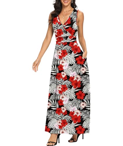 Image of LILBETTER Women Sleeveless Deep V Neck Loose Plain Long Maxi Casual Dress