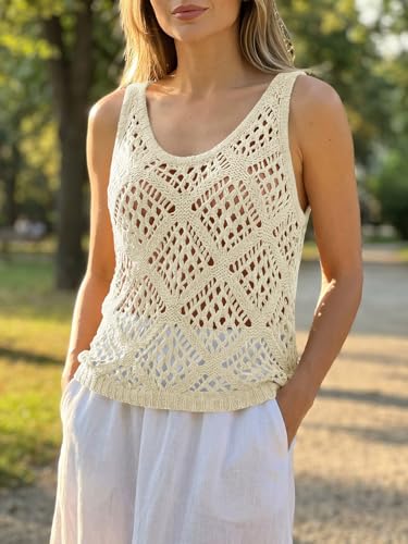 Image of Imily Bela Womens Summer Crochet Tank Tops Knit Sleeveless Sweater Vest