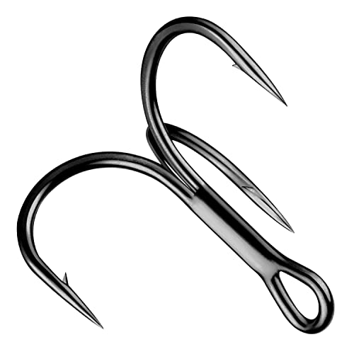 Shaddock Fishing Treble Hooks, Round Bend Short Shank Treble Hooks, High Carbon Steel, Wide Gap for Lures, Baits, Stripe, Trout, Bass, Salmon, Panfish, Black, 100PCS, Size 6