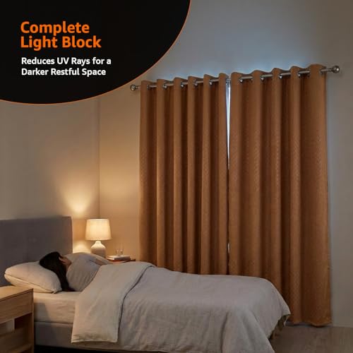 Image of Amazon Basics - Room Darkening Blackout Door Curtains, 100% Room Darkening | 7 Feet |Set of 2| Embossed | Self Deisgn |for Living Room and Bedroom | 115cmx 210cm, Color- Coffee