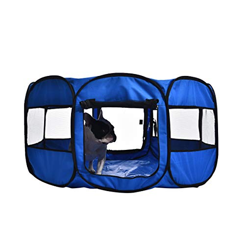 Amazon Basics Achteckig Tragbarer, weicher Haustier-Laufstall, 114 cm, Blau