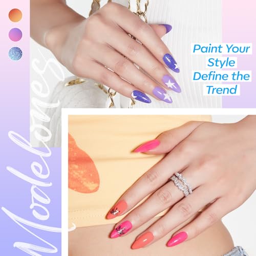 Image of modelones Color Changing Gel Nail Polish Set, 6 Colors Temperature Changing Mood Red Pink Yellow Blue Green Glitter Gel Polish Colors Collection Soak Off Salon DIY at Home