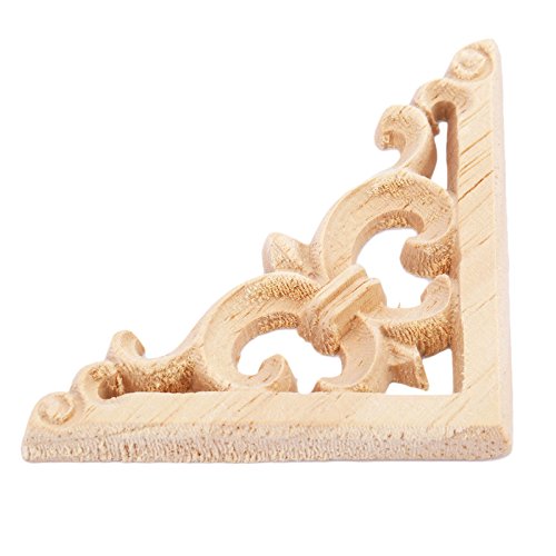 Muxsam 4Pcs Wood Carved Appliques Onlays, Unpainted Wooden Corner Carvings Decals Frame Molding Set For Wall Door Mirror Cabinet Dresser Cupboard Headboard Wardrobe Closet Decor, 6X6Cm/2.36"X2.36" #TOP2