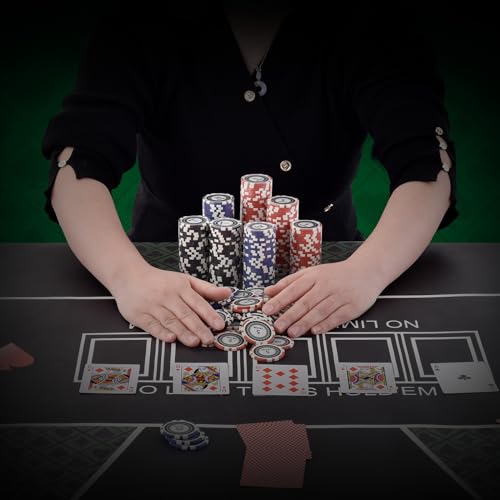 VEVOR Juego de Fichas de Poker de Plástico Juego de Poker 300 PCS Juego Completo de Poker con Estuche de Aluminio, Cartas, Botones y Dados, 7-8 Jugadores para Texas Hold'em, Blackjack, Juegos de Azar