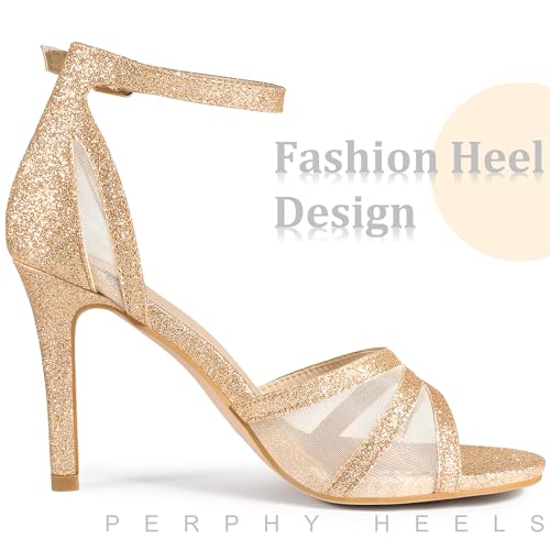 Image of Allegra K Women's Glitter Ankle Strap Stiletto Heels Sandals