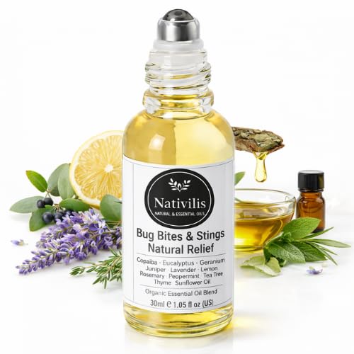 Nativilis Natural Relief for bug bites stings mosquito nettle fleas - Organic Essential Oil Formula - Roll on ball Stainless Steel Ideal Capacity 30ml Daily Use Travel Easy to carry in your purse/bag