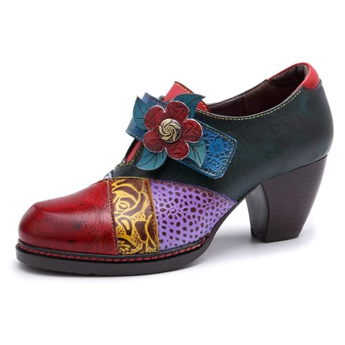 Bottines Mary Jane femme cuir rouge antidérapantes à talon bloc pour le printemps