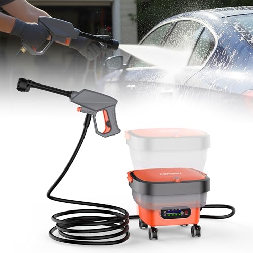 Porodo Cordless Pressure Washer, Battery Powered, Foldable Portable Outdoor Cleaner, 15L Water Tank, Adjustable Pressure Settings, 3m Hose Pressure Cleaner for Car/Floor/Garden Cleaning