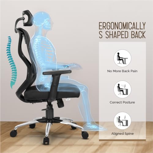 Image of Da URBAN Merlion Office Chair,High Back Mesh Ergonomic Home Office Desk Chair with 3 Years Warranty, Adjustable Armrests,Adjustable Lumbar Support,Tilt Lock Mechanism (Black)