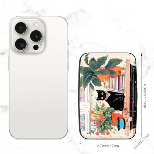 Image of Credit Card Holder, Mini Aluminum Card Wallet RFID Blocking Slim Metal Hard Card Case for Women Men, Cat on Closet