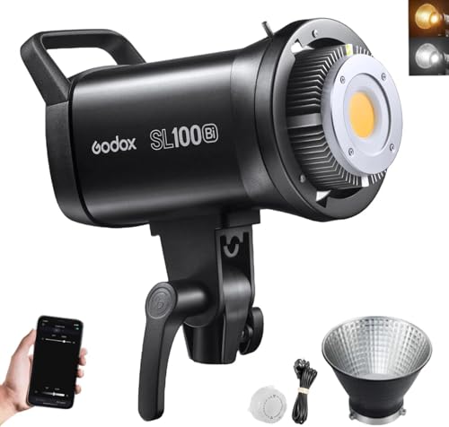 Godox SL100Bi Bicolore LED Lampe Vidéo de Studio, 100W 2800K-6500K CRI 96+ TLCI 97+ LED Photography Light, 11 FX Effets Lampe Puissant Lumiere avec Monture Bowens pour Photographie