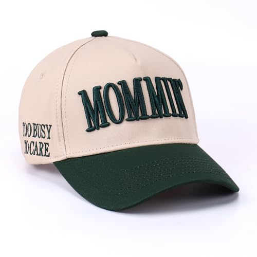 Image of Vintage Two-Tone Trucker Hat Adjustable Baseball Cap with Mommin Embroidery Ponytail Fit Unisex Outdoor Casual Headwear