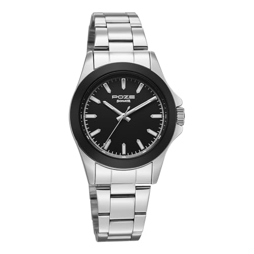 Image of Sonata Poze 8 Quartz Analog with Black Dial IPS Stainless Steel Strap Watch for Men - SP70105SM02W