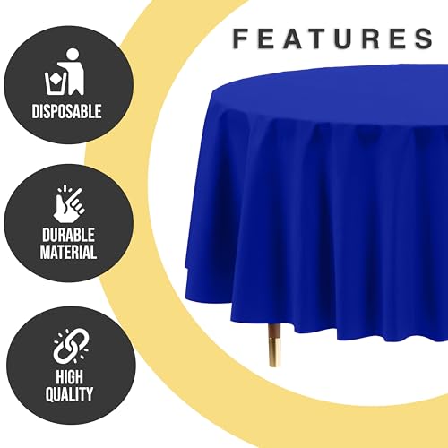 Image of Exquisite 66% Thicker Premium Dark Blue Round Tablecloth 0.5 Mil 24 Pack Plastic Table Cloth Disposable 84 Inch Round Plastic Tablecloth Won't Tear Easily Like Cheap Thin Brands