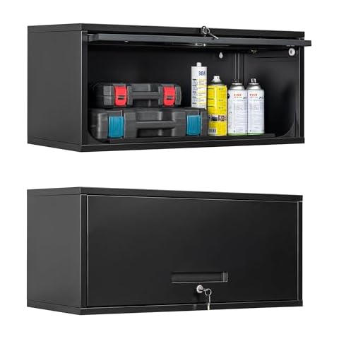 Yizosh Metal Garage Cabinet with Doors, Wall Mounted Storage Cabinet, Floating Tool Cabinet for Basement, Kitchen, Warehouse (Black, 13.7" H) Cover
