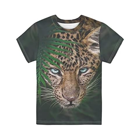 Dolyues Forest Animal Leopard Cheetah Print Kids Boys T Shirt Cool Crewneck T-Shirts for Teens Kids Short Sleeve Tee Shirts Cover