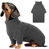 Picture of AOFITEE Small Dog Sweater, Dog Sweaters for Small Dogs Male, Thick Dogs Winter Sweatshirt Girl Boy, Pet Halloween Sweater, Classic Cable Turtleneck Holiday Knitwear for Pug Dachshund (Grey, S)