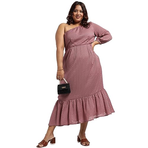 Image of Instafab Plus Women's Dress for Casual Wear | Short Sleeve | Plus-Size Fit | Polyester Fabric | V-Neck Dress Crafted with Comfort Fit for Everyday Wear