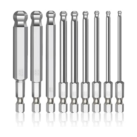 Kigauru 9Pcs Magnetic Ball End Hexagon Head Screwdriver Bits Set S2 Steel 1/4 Inch Hex Shank 2 Inch Long Metric Ball End Hex Screwdriver Bit 1.5/2.0/2.5/3.0/4.0/5.0/6.0/8.0/10mm Cover