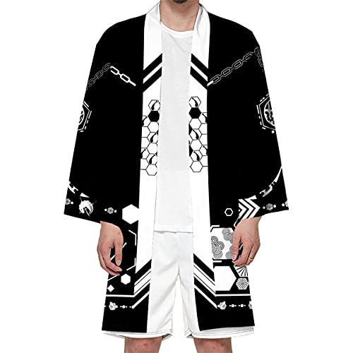 Image of Seidarise Men's Haori, Long Kimono Cardigan Jacket Japanese Style Flying Crane Seven Sleeves Open Front Coat