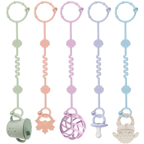 Image of Toy Safety Straps, Kalovin Silicone Adjustable Baby Pacifier Teether Straps, Pack of 5 Toy Straps for Strollers, High Chair, Shopping Cart (Color 4)
