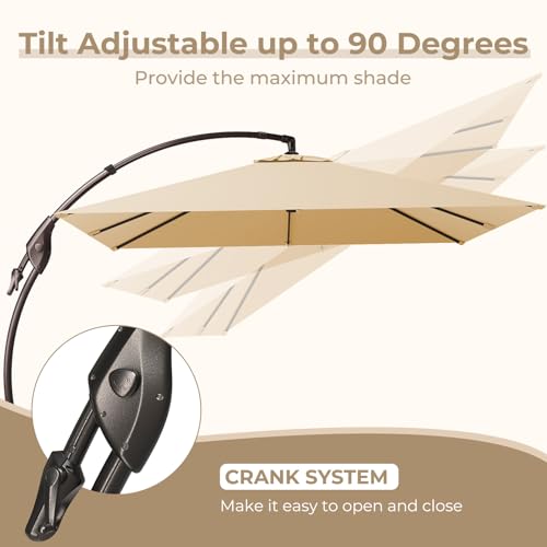 Image of Grand patio 10x10 FT Sunbrella Cantilever Square Umbrella with Base, Flax