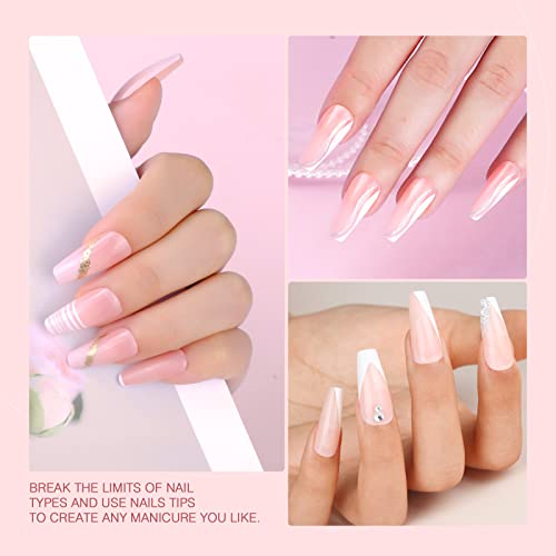 SAVILAND Gel Nail Kit - Nail Glue Gels With 36W Curing Lamp, 4-in-1 Glue Gel 15ml, 500PCS Soft Full Cover Medium Coffin Tips, LED Light Design Kit for Extension