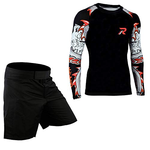 ROAR-INT - ROAR MMA Rashguard & BJJ Grappling Shorts Set - No Gi Jiu Jitsu Spats for Cage Fighting (Alpha, Small, Darken/Red) - Best Deal on Amazon