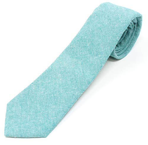 Image of Men's Chambray Cotton Skinny Necktie Tie Textured Distressed Style - 2.5 inch Width