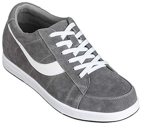 TOTO Men's Invisible Height Increasing Elevator Shoes - Gray Lace-up Suede Leather Sneakers - 2.8 Inches Taller - A1911 - Size 9 D(M) US - Main Image