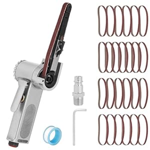 EFUTURETIME Bandschleifer Druckluft Bandfeile 16000 U/min, Fingerschleifer Stufenlos Verstellbarer Neigungswinkel mit 25 Schleifbänder 10mm x 330mm (K60 x 7, K80 x 6, K100 x 6, K120 x 6)