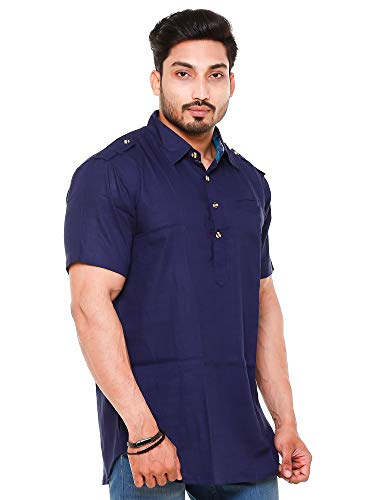 Image of Mens Cotton Linen Half Sleeve Plus Size Short Kurta