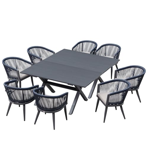Image of PURPLE LEAF Outdoor Dining Set Oversized for 8 with Cushions PE Rattan Grey