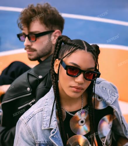 Image of AIEYEZO Modern Thick Rectangle Sunglasses for Women Men 90s Retro Chunky Square Polarized Sun Glasses UV400 Protection