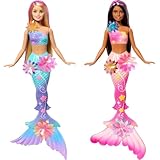 Bundle of Barbie Mermaid with Surprise Magic Blooming Flowers & Long Blonde Hair with Pink Highlights + Barbie Mermaid with Surprise Magic Blooming Flowers & Long Brown Hair with Purple Highlights